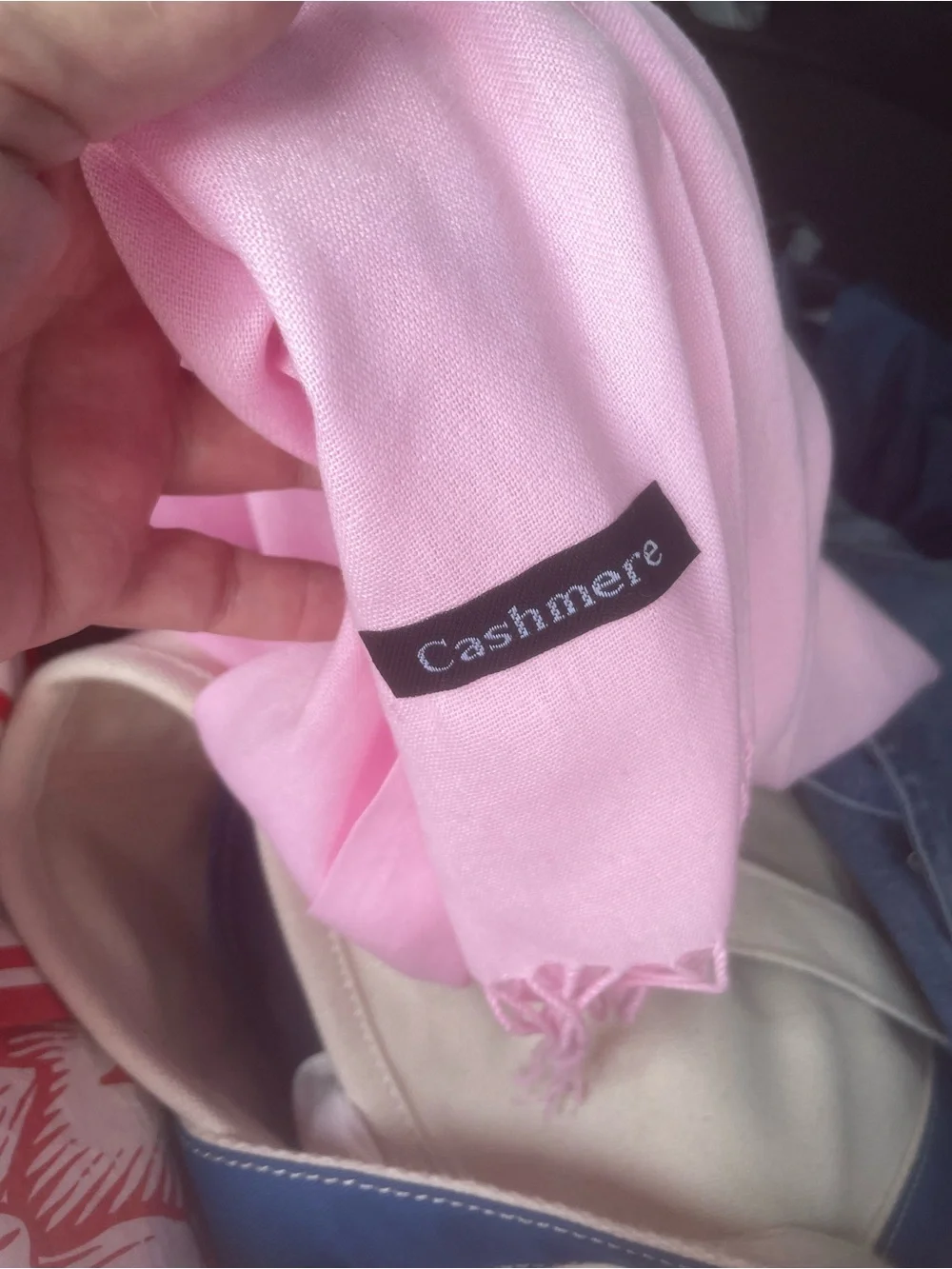Soft Pink -Blended Cashmere  Scarf - Women's Fringed edges